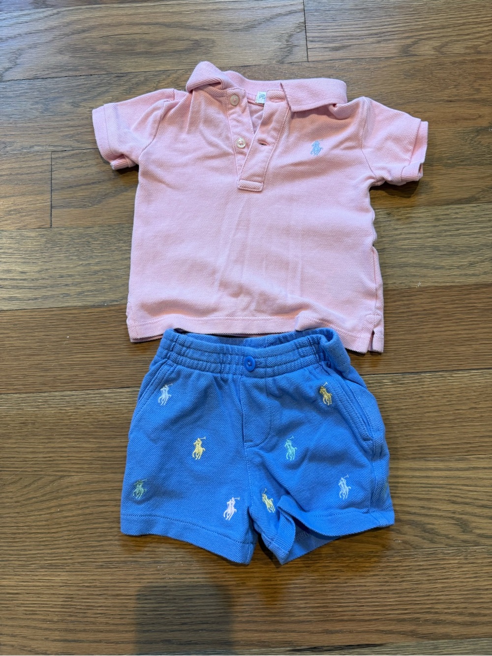 Ralph Lauren Pink Polo Top with Blue Embroidered Pony Shorts